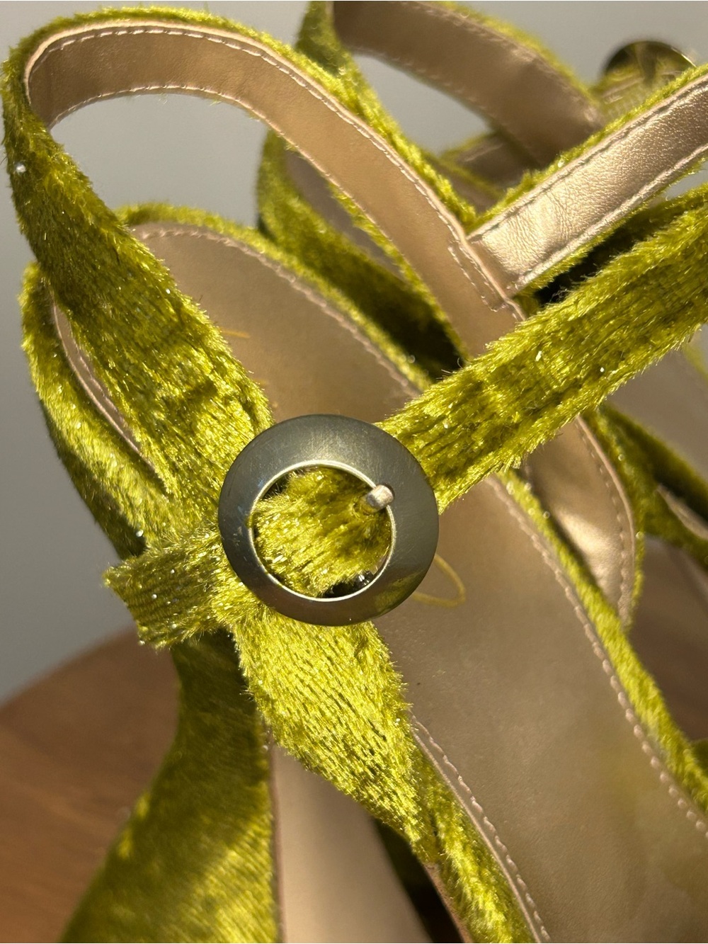 NWOT Jeffrey Campbell Olive Green Velvet Platform Heeled Sandals - Picture 5 of 6